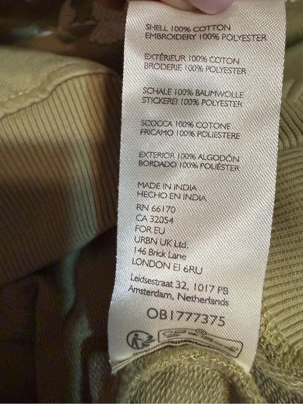 Anthropologie Olive Green Puff Sleeve Embroidered Sweatshirt